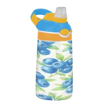 Imagem de Blueangle Garrafa de água com padrão de mirtilo aquarela de 473 ml, garrafa de viagem e esportes Tritan reutilizável com canudo e design de tampa de bico pop-up (579)