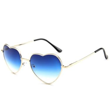 Imagem de JRLLFD Óculos de sol de metal em formato de coração, feminino, masculino, luxuoso, punk, proteção UV400 (dourado, azul, transparente)
