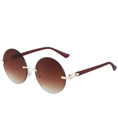 Imagem de JRLLFD Óculos de sol redondos sem aro, da moda, para mulheres, luxuosos, armação grande, para homens, para áreas externas, verão, para dirigir, UV400 (marrom, gradiente, chá)