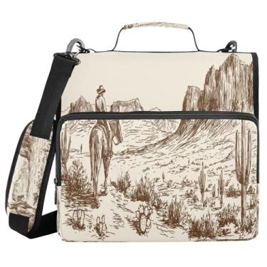 Imagem de Blueangle Fichário Western Desert Cowboy com zíper com 3 anéis, capacidade para 500 folhas com alça de ombro e alça (90)