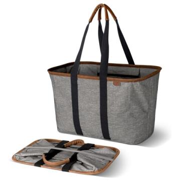 Imagem de CleverMade 30L SnapBasket LUXE – Bolsa de compras reutilizável dobrável durável – Bolsa grande estruturada, cinza mesclado