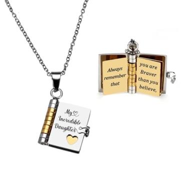 Imagem de Colar de livro My Incredible Daughter, presente para filha, de mãe, pai, pingente gravado com 6 páginas de mensagem de amor, aniversário, formatura, Natal, joias para meninas, adolescentes e mulheres