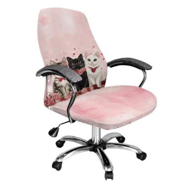Imagem de Uorisanigo Capa para cadeira de escritório para dia dos namorados, capa de assento de mesa, gato fofo, rosa, rosa, costas altas, decoração de dia dos namorados, grande