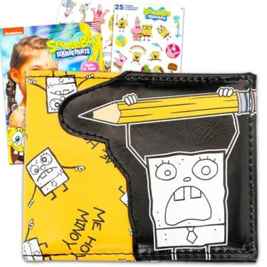 Imagem de Nickelodeon Conjunto de carteira Bob Esponja para Crianças – Pacote com Organizador de Cartões Doodlebob com Bolsos para Homens Plus Adesivos, Mais | Carteira Bob Esponja Calça Quadrada para