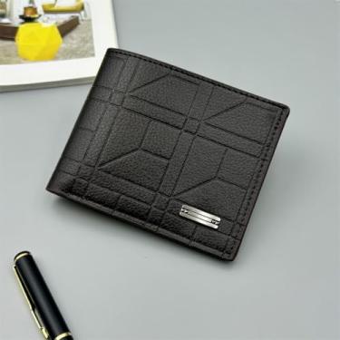 Imagem de Carteira masculina leve e moderna, bolsa de cartão ultrafina com dobra dupla, couro ultramacio com janela para cartão de identificação, bolsa para cartão de banco, novo modelo 2025, Marrom escuro