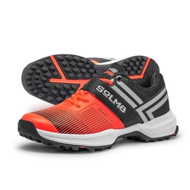 Imagem de SOLM8 Tênis de críquete S8 – Chuteiras profissionais de borracha para gramados ao ar livre e esportes de campo palmilha acolchoada em gel, Laranja neon, 42