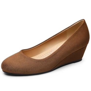 Imagem de Trary Sapatos femininos de salto alto feminino bico redondo salto médio confortável bico fechado sapatos elegantes sapatos femininos sapatos de cunha para casamento, trabalho, escritório, festa, 4 cm