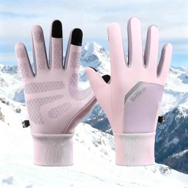 Imagem de Luvas de inverno com tela sensível ao toque à prova de vento, resistentes à água, térmicas ao ar livre, antiderrapante, forradas quentes, dedo inteiro para esportes