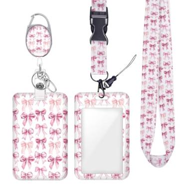 Imagem de Cordão de crachá de identificação em aquarela rosa para crachás de identificação, protetor vertical de trabalho, clipes de mosquetão retráteis, cordão de chave resistente para mulheres, enfermeira