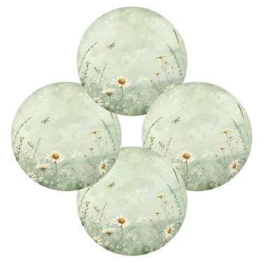 Imagem de Wassud Jogo americano conjunto de 4 tapetes redondos de flores verdes para cozinha e jantar, tapetes laváveis e resistentes ao calor, decoração de mesa 39 cm