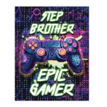 Imagem de Stuff4 Pôster de aniversário Step Brother sem moldura - Epic Gamer - Presentes exclusivos de feliz aniversário para meio-irmão da irmã irmã, decoração de aniversário de 20 x 25 cm
