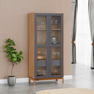 Imagem de Cristaleira 2 Portas 1 Gaveta Vidro Canelado 180x80 Cm 2157 Tauari Concret Milani Store