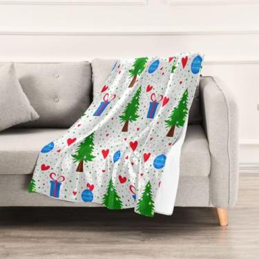 Imagem de Wassud Cobertores e mantas de Natal 152 cm x 228 cm Decorados Pinheiros Cobertores para Sofás, Cobertores Quentes de Lã de Pelúcia para Cama, Sofá, Cadeira, Decoração de Casa
