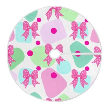 Imagem de Wassud Saia de árvore de Natal com laços seguros, laços de 90 cm e tapete de árvore de Natal festivo de bolinhas para festas de ano novo, decoração de casa