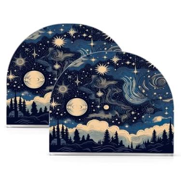 Imagem de Wassud Porta-guardanapos acrílico estrelas e lua com nuvens, dispensador de guardanapos de papel moderno em forma de U para mesa, cozinha, sala de jantar, bancada 2 peças (comporta 50-60 guardanapos)