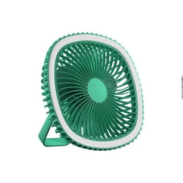 Imagem de Mini Ventilador com Ringlight Integrada, 3 Velocidades, Recarregável USB Tipo C, 5W, 20x20x8.5cm, Portátil, Silencioso, Plástico Resistente