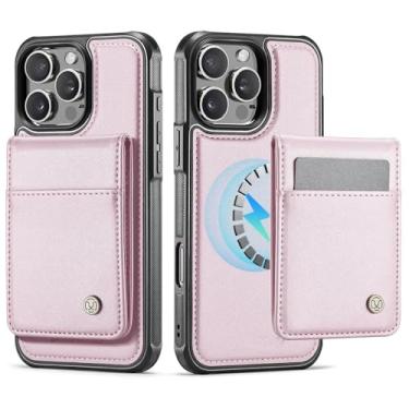 Imagem de SFDSUH Capa carteira magnética 2 em 1 destacável para iPhone 16 Pro Max com porta-cartões e suporte magnético (para iPhone 16 Pro Max/Rosa)