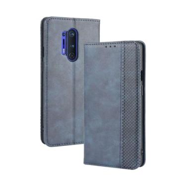 Imagem de Capa flip de couro para Oneplus 8 Pro,Flip magnético retro,Caso de telefone de couro PU,Design de carteira com 3 slots de cartão e 1 clipe de dinheiro -Blue