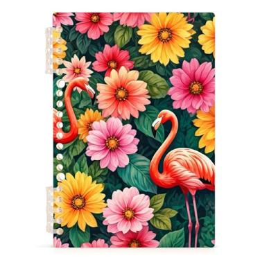 Imagem de Burbuja Caderno de flamingos florais, papel pautado universitário A5 com 60 folhas, fichário para escritório, 1 pacote