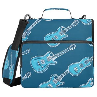 Imagem de Fichário com zíper de guitarra azul com alça e alça de ombro, fichário de 3 anéis de 3 cm