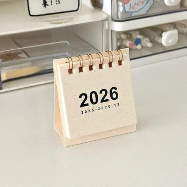 Imagem de Mini calendário de mesa simples 2026 - Calendário criativo em espiral para decoração de mesa e papelaria de escritório (branco)