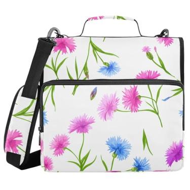 Imagem de Burbuja Pasta de fichário com zíper Cornflowers com 3 anéis com lixa expansível e alça de ombro para laptop de 13 polegadas, vários bolsos para trabalho de escritório