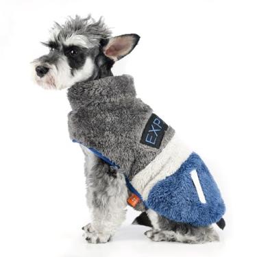 Imagem de FOFOS Casaco de inverno para cães, jaqueta de pelúcia para cães com orifício para trela, colete de neve quente ajustável para cães pequenos e médios, cinza, M