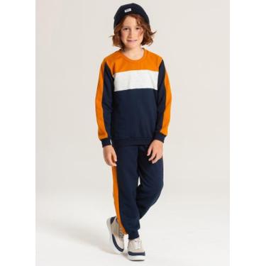 Imagem de Conjunto Inverno Menino Marinho Blusão e Calça em Moletom Básico com R