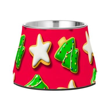 Imagem de Burbuja Tigela de biscoito de Natal para cães de aço inoxidável para comida e água, antiderrapante para cães médios e gatos, 590 ml