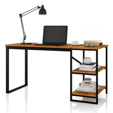 Imagem de Mesa Home Office C/prateleiras De Metal E&A - Preto/Canela