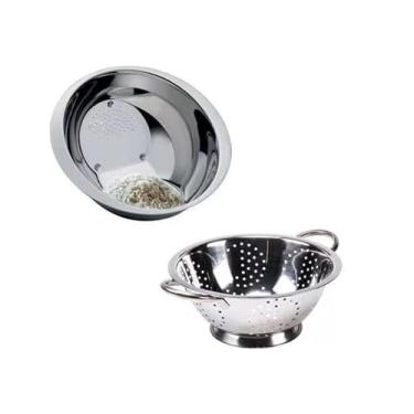Imagem de Escorredor Lavador de Arroz e Macarrão, Aço Inox, com Alças, para Cozinha