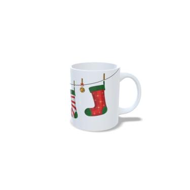 Imagem de Caneca de Cerâmica 325ml com Tema de Natal, Bolas de Natal Coloridas com Laços, Branca (12)