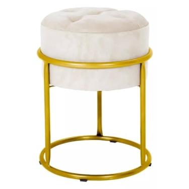 Imagem de Puff Argola Decoraçao Quarto Banqueta Ferro Pulf Penteadeira Sala puff redondo para Quarto, Sala e penteadeira(Bege/Dourado)
