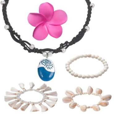 Imagem de GHGMAO Acessórios de fantasia de princesa, clipes de flores havaianas conjunto de pingente de oceano para fantasia feminina, lembrancinhas de festa, acessórios de fantasia, Rosa choque, Standard