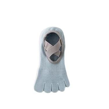 Imagem de Meias femininas de Pilates com garras antiderrapantes, meias de ioga de cinco dedos para barra, descalço, treinamento físico, Azul, Medium