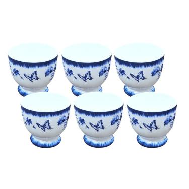 Imagem de Jogo 6 Mini Bowl Com Pé De Cerâmica Demoiselle Scalla Branco E Azul Borboletas 9x8cm