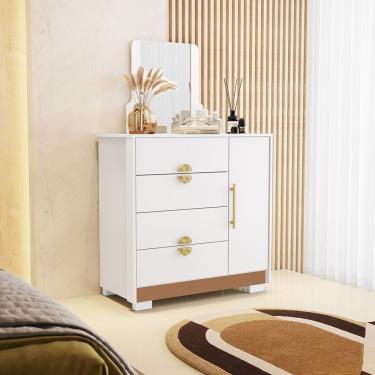 Imagem de Cômoda Quarto 95cm Com Espelho 1 Porta Kenia Flex Branco/camarim V01 - D'rossi