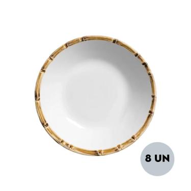 Imagem de Jogo 8 Pratos De Pão Borda De Bambu Cerâmica 14,5cm Scalla
