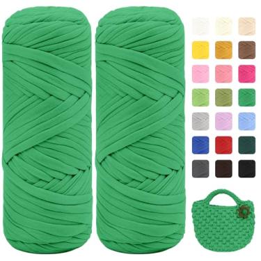 Imagem de Maxee Pacote com 2 fios de camiseta premium (200 g/75 m cada), linha de fita macia para crochê e tricô - cor intensa e fácil de cuidar