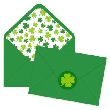 Imagem de Whaline Envelopes de convite do dia de São Patrício, 50 unidades, envelopes de cartão de felicitações, capas de cartão de presente de trevo verde com adesivos para envelopes de correspondência, cartão