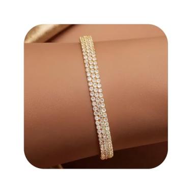 Imagem de ELARLACE Pulseira feminina de tênis quadrada banhada a ouro 14K | Presente de joia de zircônia cúbica ajustável, Medium, Zircônia cúbica, Sem Pedra Preciosa