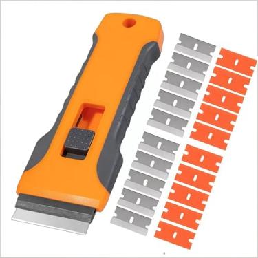 Imagem de Raspador de lâmina com 20 lâminas extras, ferramenta raspadora, lâmina retrátil, ferramenta de remoção de tinta, ferramenta de limpeza para remover etiquetas, adesivos, decalques, tinta de vidro e