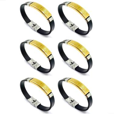 Imagem de KIT COM 06 UNIDADES PULSEIRA PAI NOSSO EMBORRACHADO E AÇO COR:DOURADO