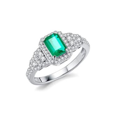 Imagem de Designed by Ellen Anel de esmeralda| Anel de diamante de corte esmeralda natural 7x5 em ouro branco 14K pedra de 1 quilate, Metal, Safira