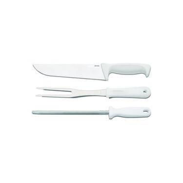 Imagem de Kit Churrasco Brinox Precision 3 Peças Faca, Garfo Trinchante e Chaira Branco