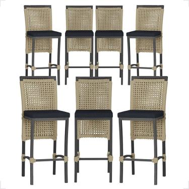 Imagem de 7 Banquetas Em Alumínio Roma Preta Corda Náutica Tecido 12 Rami