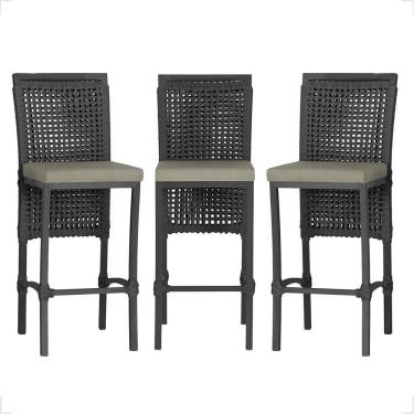 Imagem de 3 Banqueta Em Alumínio Roma Preta Corda Náutica Tecido 8 Preta