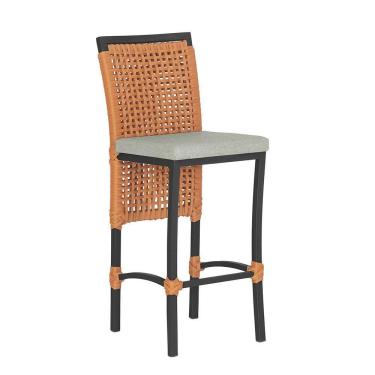 Imagem de Banqueta Em Alumínio Roma Preta Corda Náutica Tecido 3 Terra Cota