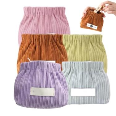 Imagem de GTIANHE-TAN Bolsa cosmética de bolso de veludo cotelê elástico com fecho automático bolsa de moedas à prova d'água para maquiagem, batom, fones de ouvido, organizador de joias, Terno 2, 5pcs