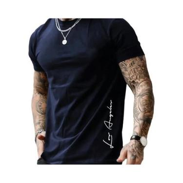 Imagem de Camiseta Masculina Slim Fit De Algodão Com Estampa De Letras Los Angel